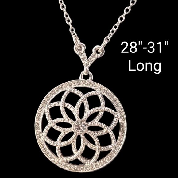 Clear Crystal Round Long Openwork Pendant Necklace - Picture 1 of 7